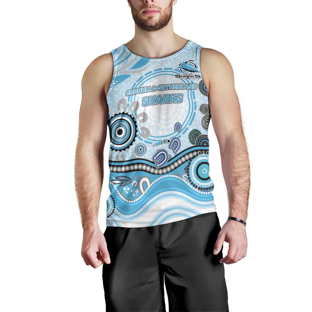 Cronulla Sutherland Sharks Rugby Men Tank Top Australian Aboriginal Dot Painting Style