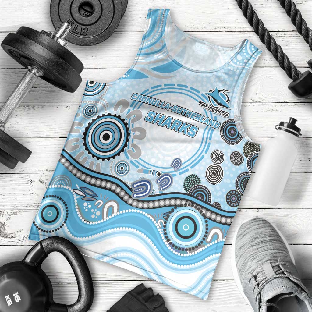 Cronulla Sutherland Sharks Rugby Men Tank Top Australian Aboriginal Dot Painting Style