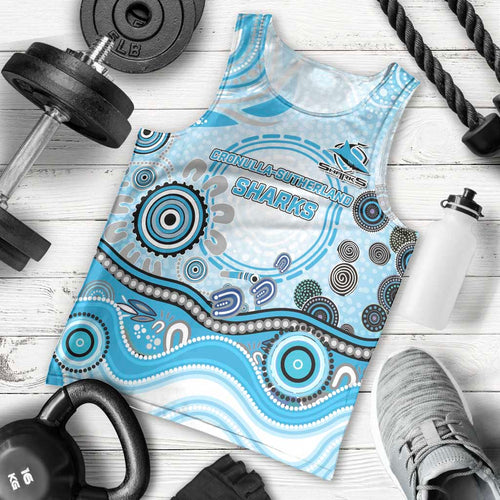 Cronulla Sutherland Sharks Rugby Men Tank Top Australian Aboriginal Dot Painting Style
