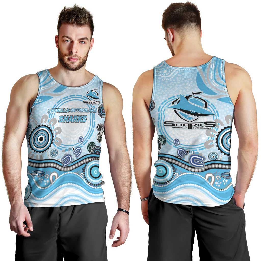 Cronulla Sutherland Sharks Rugby Men Tank Top Australian Aboriginal Dot Painting Style