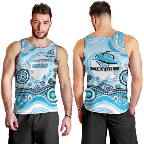 Cronulla Sutherland Sharks Rugby Men Tank Top Australian Aboriginal Dot Painting Style