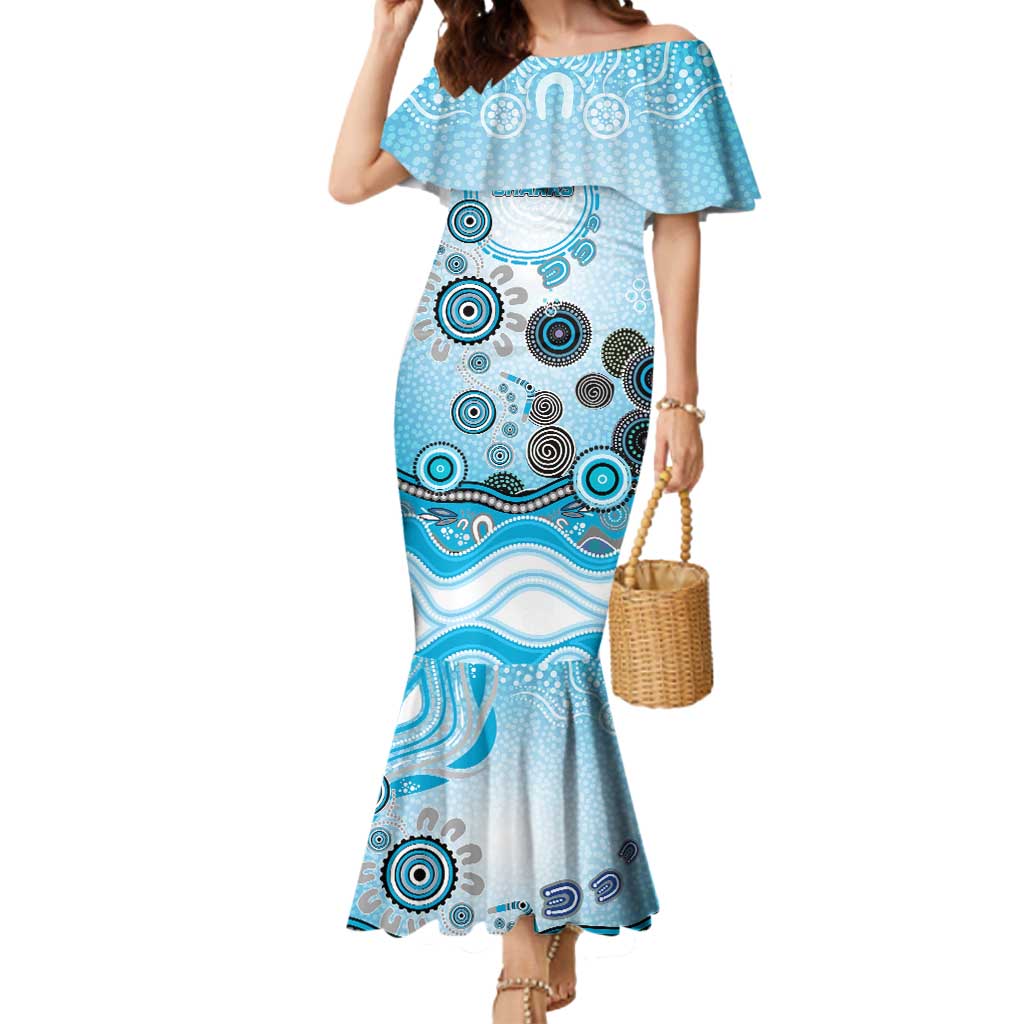 Cronulla Sutherland Sharks Rugby Mermaid Dress Australian Aboriginal Dot Painting Style