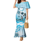 Cronulla Sutherland Sharks Rugby Mermaid Dress Australian Aboriginal Dot Painting Style