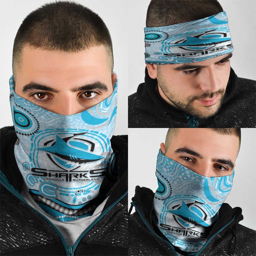 Cronulla Sutherland Sharks Rugby Neck Gaiter Australian Aboriginal Dot Painting Style