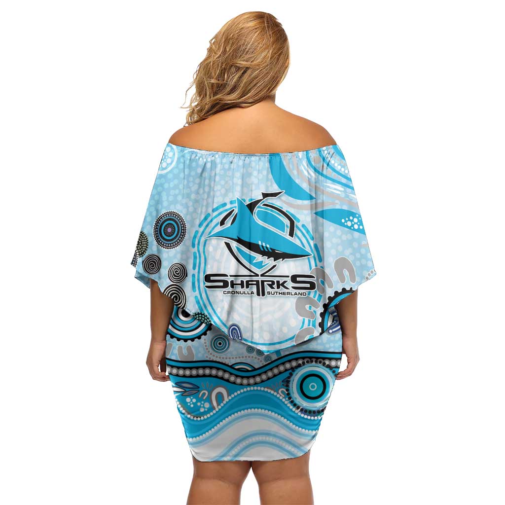Cronulla Sutherland Sharks Rugby Off Shoulder Short Dress Australian Aboriginal Dot Painting Style