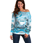 Cronulla Sutherland Sharks Rugby Off Shoulder Sweater Australian Aboriginal Dot Painting Style