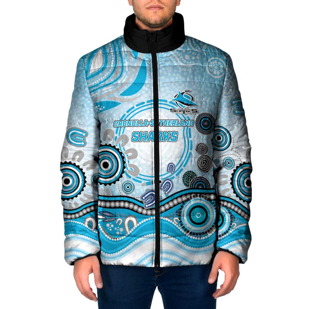 Cronulla Sutherland Sharks Rugby Padded Jacket Australian Aboriginal Dot Painting Style