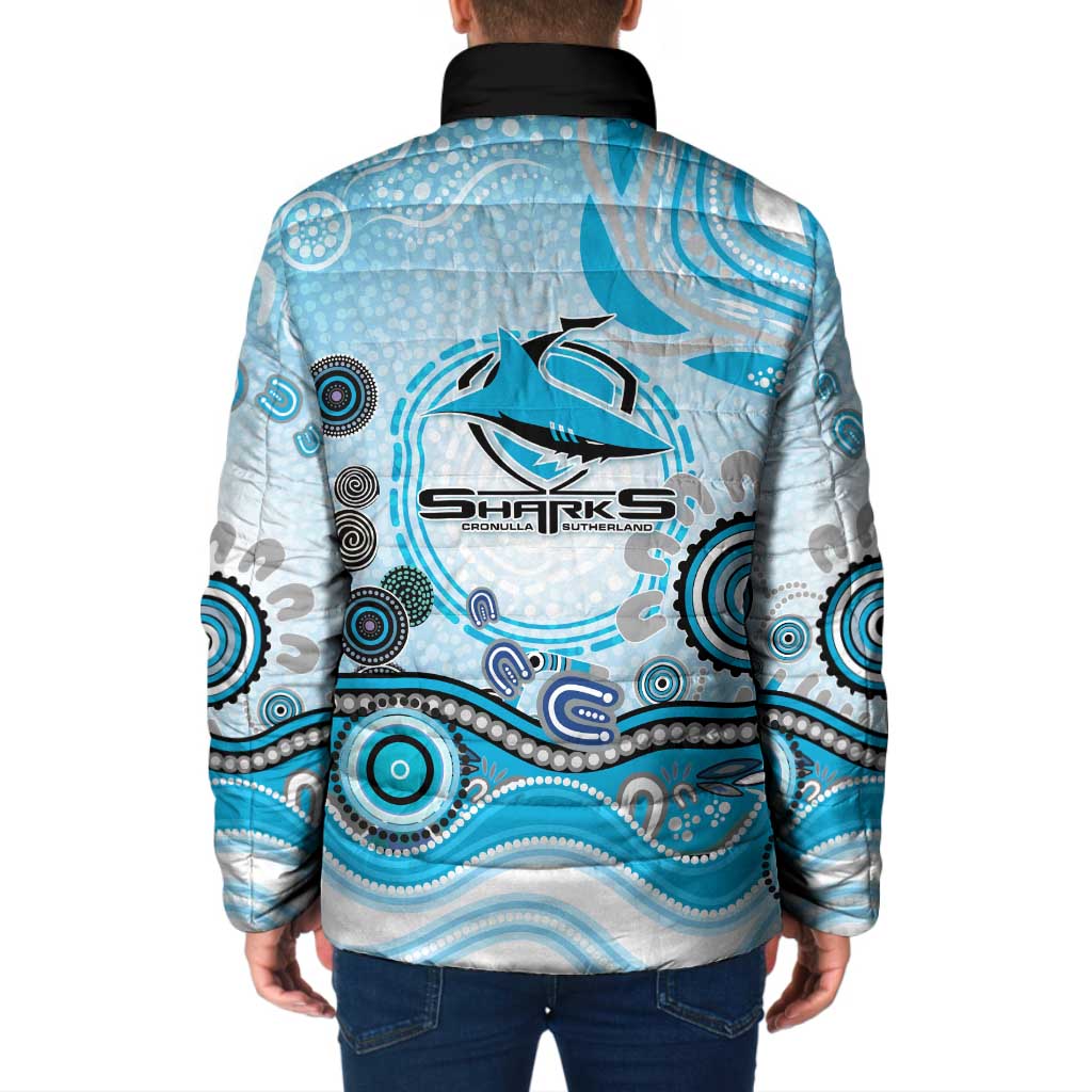 Cronulla Sutherland Sharks Rugby Padded Jacket Australian Aboriginal Dot Painting Style