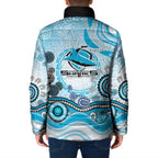 Cronulla Sutherland Sharks Rugby Padded Jacket Australian Aboriginal Dot Painting Style