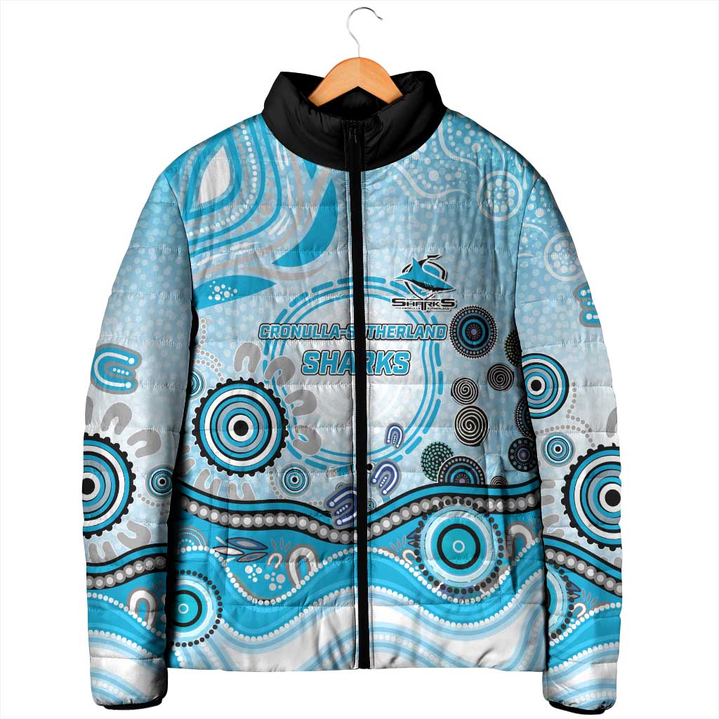 Cronulla Sutherland Sharks Rugby Padded Jacket Australian Aboriginal Dot Painting Style