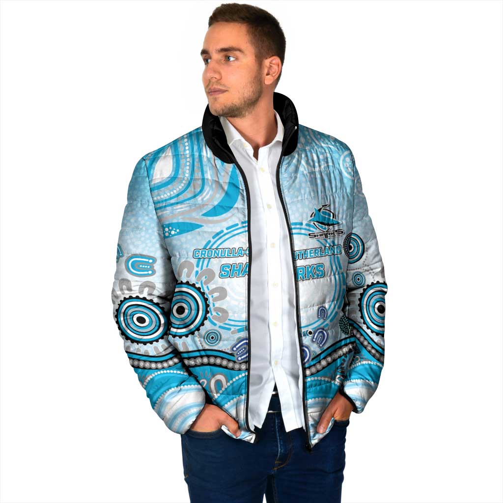 Cronulla Sutherland Sharks Rugby Padded Jacket Australian Aboriginal Dot Painting Style
