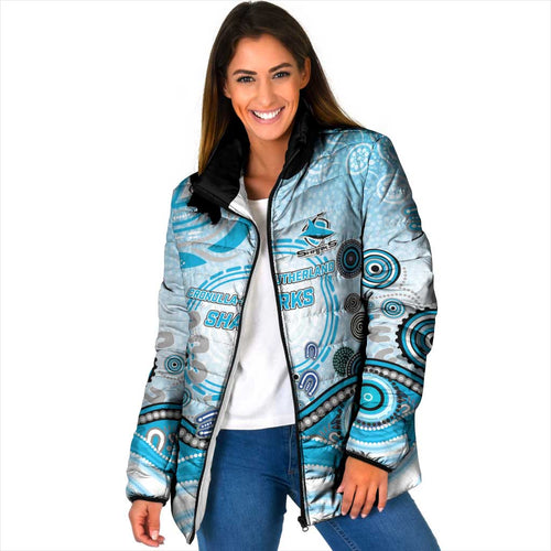 Cronulla Sutherland Sharks Rugby Padded Jacket Australian Aboriginal Dot Painting Style