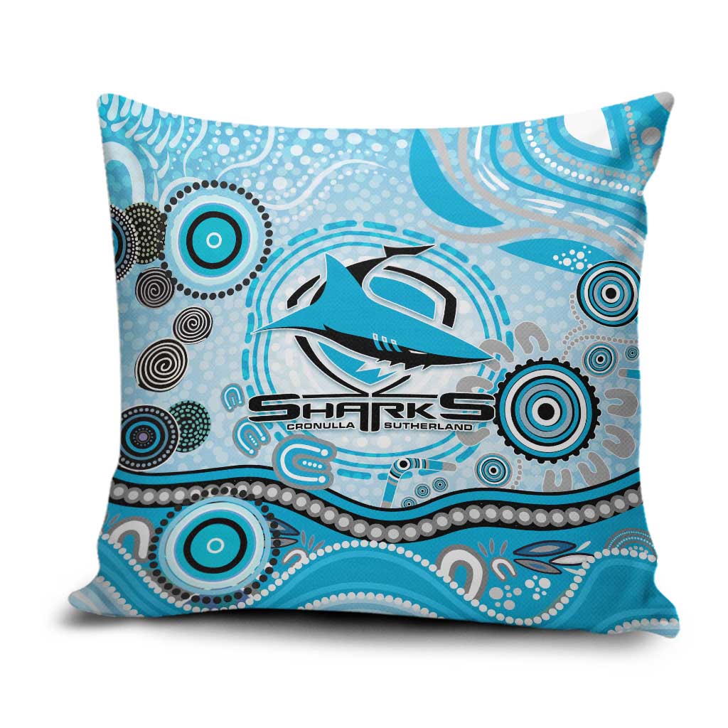 Cronulla Sutherland Sharks Rugby Pillow Cover Australian Aboriginal Dot Painting Style