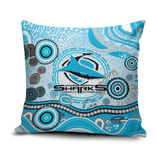 Cronulla Sutherland Sharks Rugby Pillow Cover Australian Aboriginal Dot Painting Style