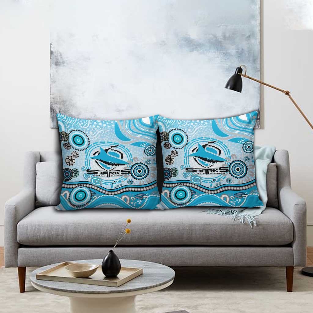 Cronulla Sutherland Sharks Rugby Pillow Cover Australian Aboriginal Dot Painting Style