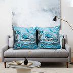 Cronulla Sutherland Sharks Rugby Pillow Cover Australian Aboriginal Dot Painting Style