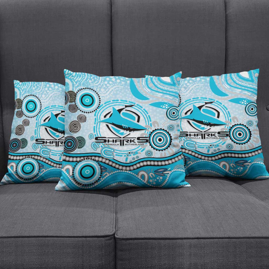 Cronulla Sutherland Sharks Rugby Pillow Cover Australian Aboriginal Dot Painting Style