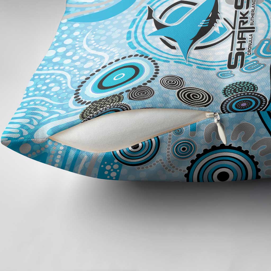 Cronulla Sutherland Sharks Rugby Pillow Cover Australian Aboriginal Dot Painting Style