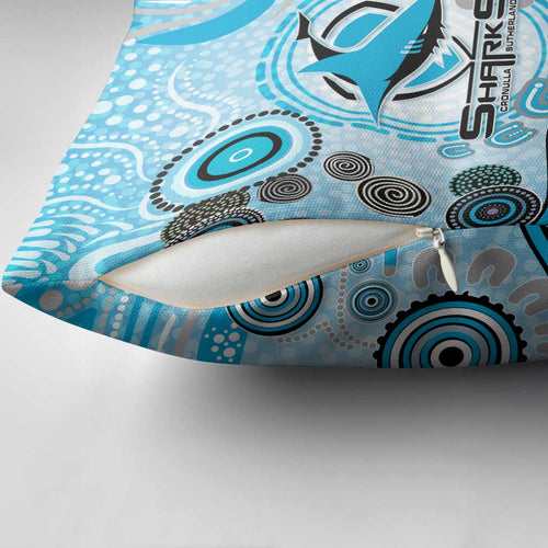 Cronulla Sutherland Sharks Rugby Pillow Cover Australian Aboriginal Dot Painting Style