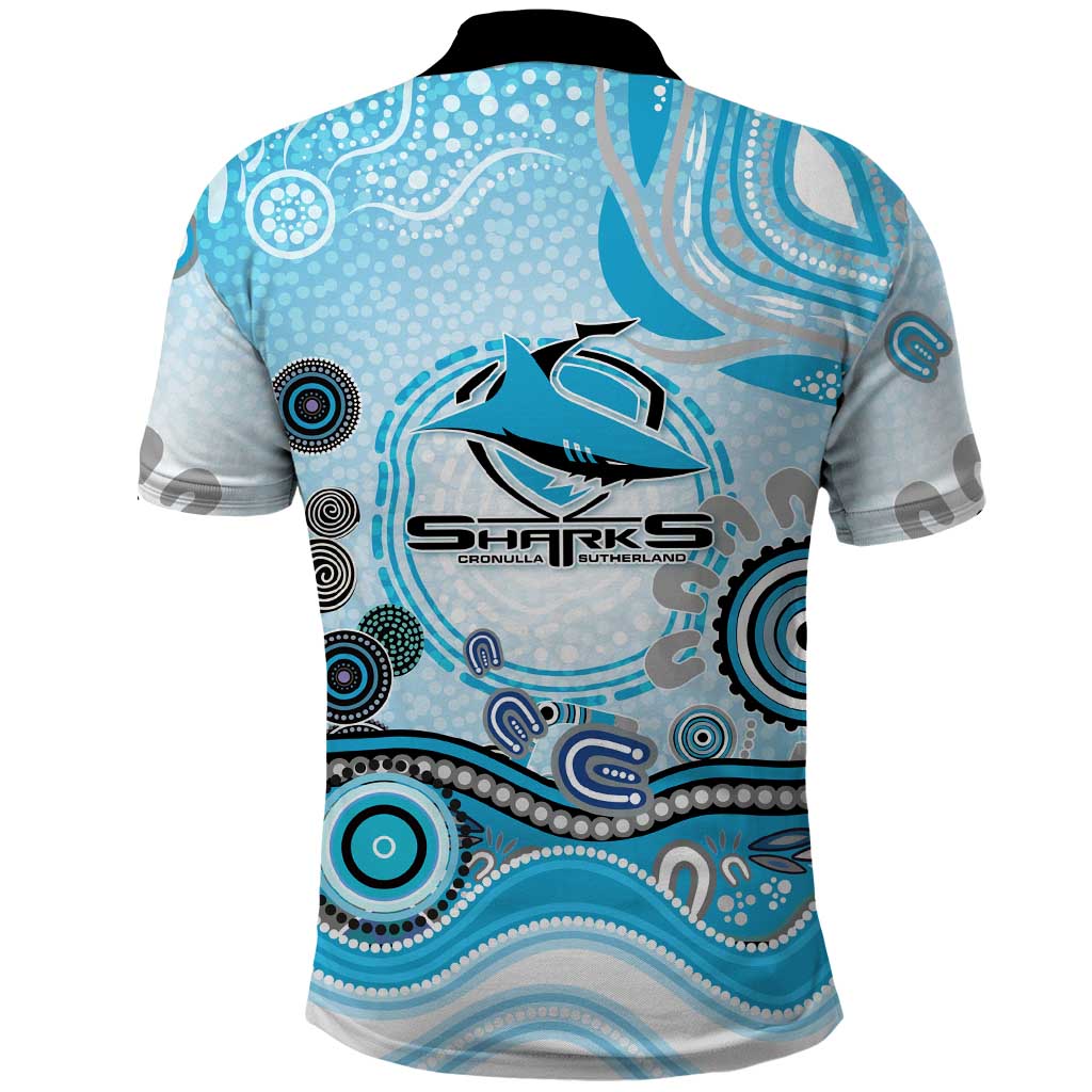 Cronulla Sutherland Sharks Rugby Polo Shirt Australian Aboriginal Dot Painting Style