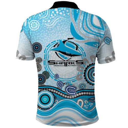 Cronulla Sutherland Sharks Rugby Polo Shirt Australian Aboriginal Dot Painting Style
