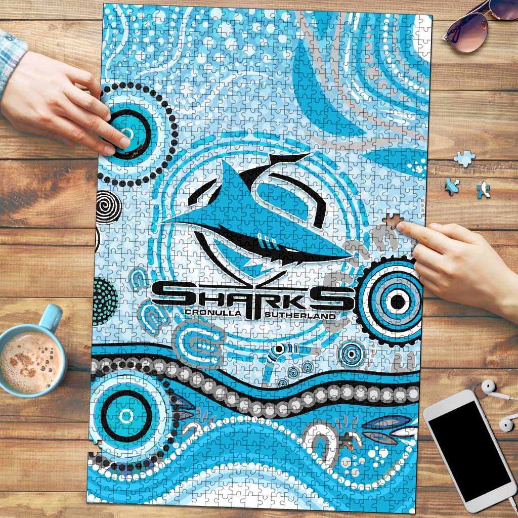 Cronulla Sutherland Sharks Rugby Puzzle Australian Aboriginal Dot Painting Style