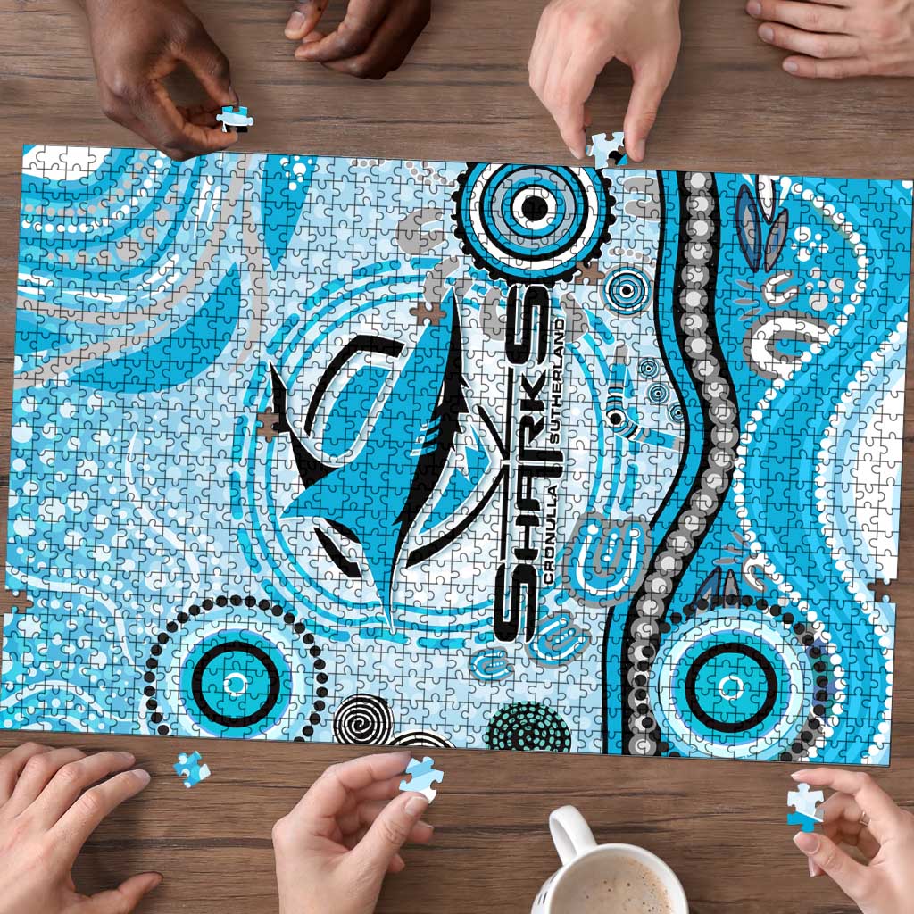 Cronulla Sutherland Sharks Rugby Puzzle Australian Aboriginal Dot Painting Style