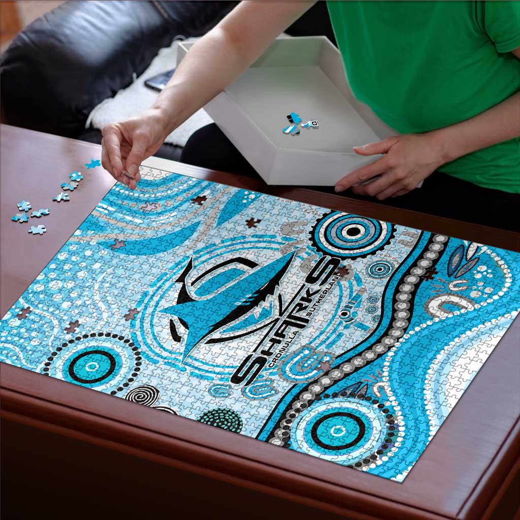 Cronulla Sutherland Sharks Rugby Puzzle Australian Aboriginal Dot Painting Style