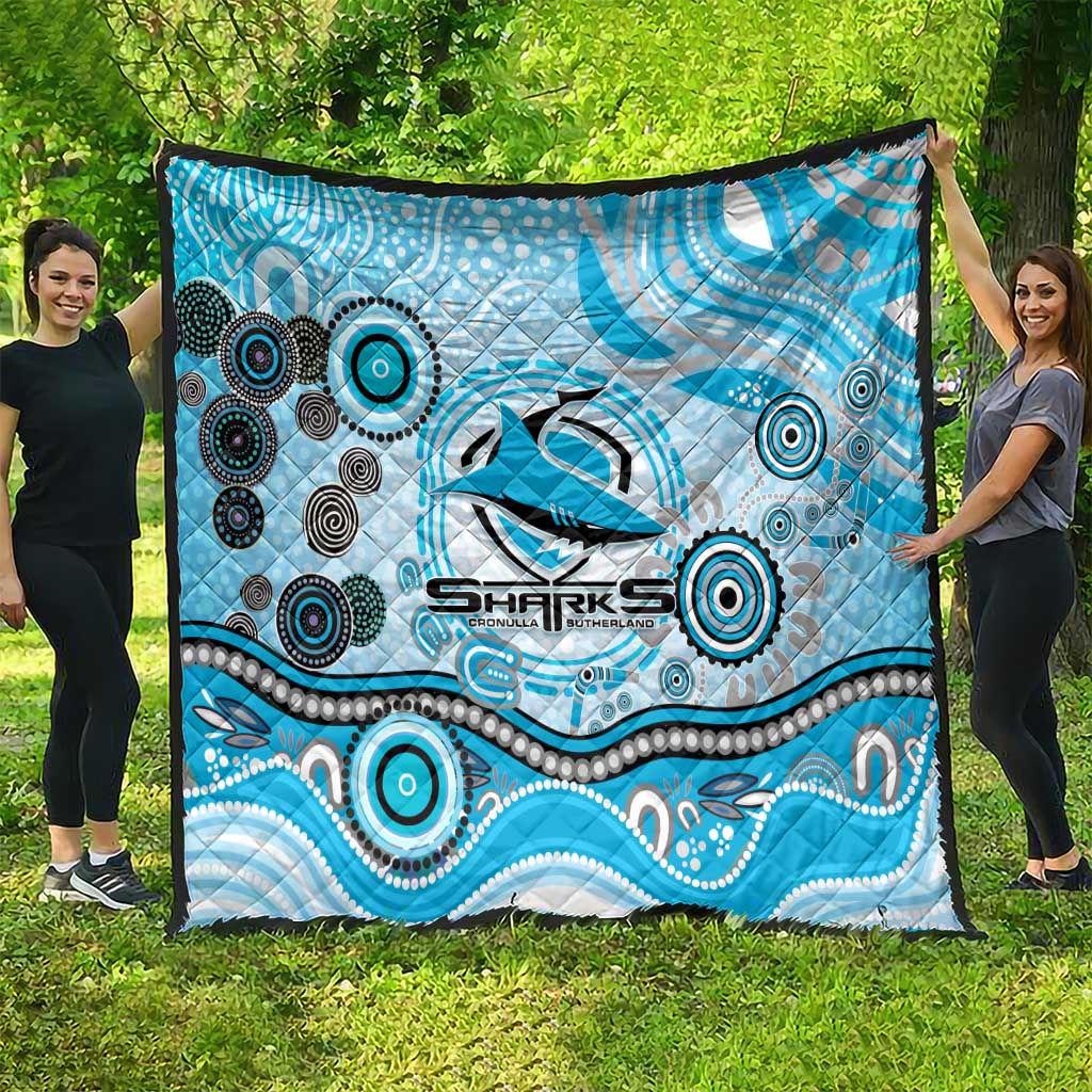 Cronulla Sutherland Sharks Rugby Quilt Australian Aboriginal Dot Painting Style