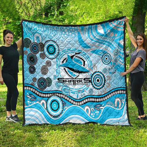 Cronulla Sutherland Sharks Rugby Quilt Australian Aboriginal Dot Painting Style