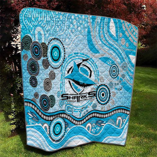 Cronulla Sutherland Sharks Rugby Quilt Australian Aboriginal Dot Painting Style