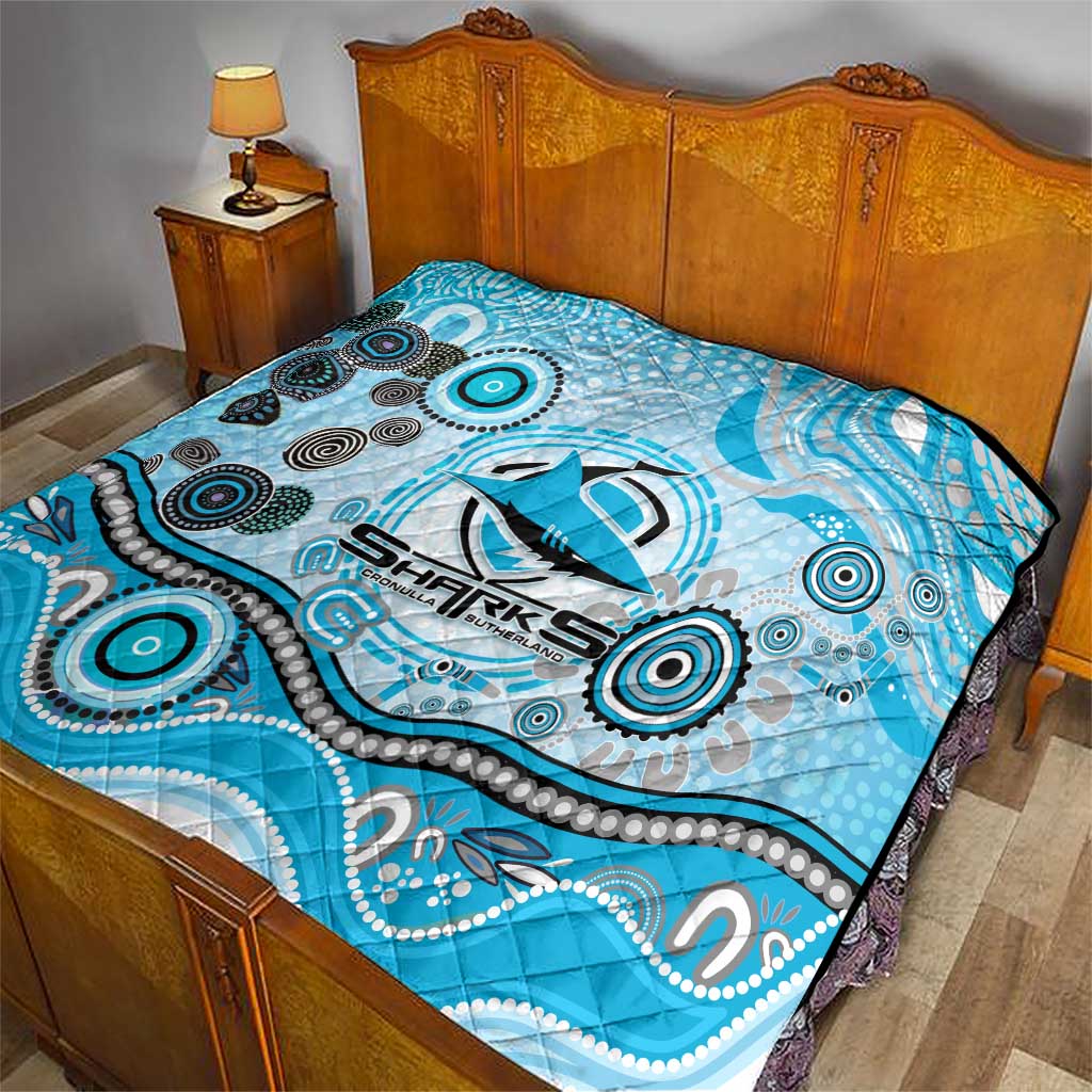 Cronulla Sutherland Sharks Rugby Quilt Australian Aboriginal Dot Painting Style