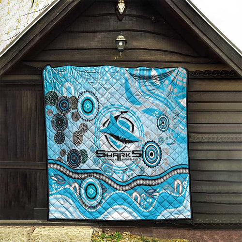 Cronulla Sutherland Sharks Rugby Quilt Australian Aboriginal Dot Painting Style