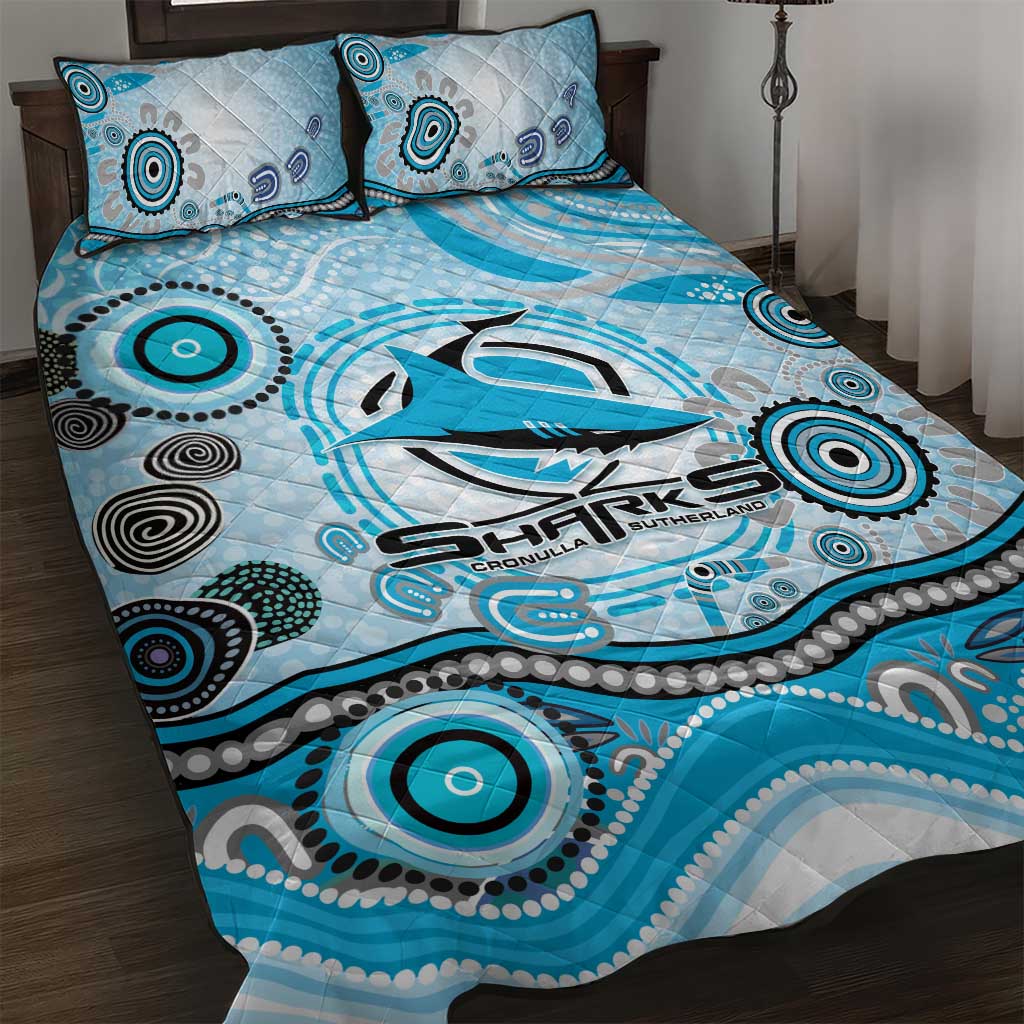 Cronulla Sutherland Sharks Rugby Quilt Bed Set Australian Aboriginal Dot Painting Style