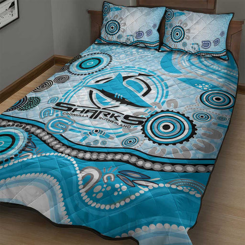 Cronulla Sutherland Sharks Rugby Quilt Bed Set Australian Aboriginal Dot Painting Style