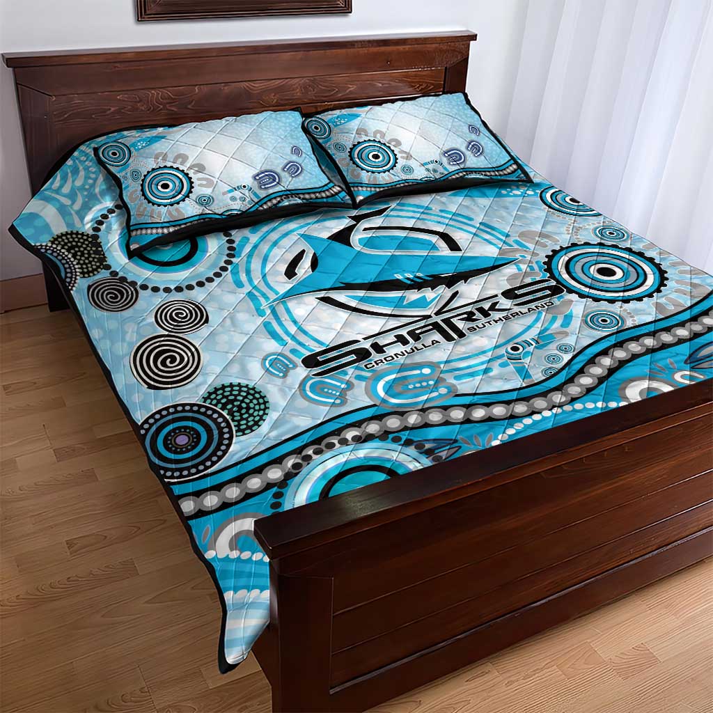 Cronulla Sutherland Sharks Rugby Quilt Bed Set Australian Aboriginal Dot Painting Style