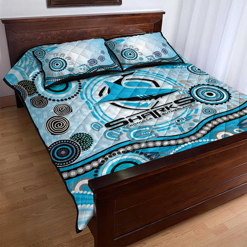 Cronulla Sutherland Sharks Rugby Quilt Bed Set Australian Aboriginal Dot Painting Style