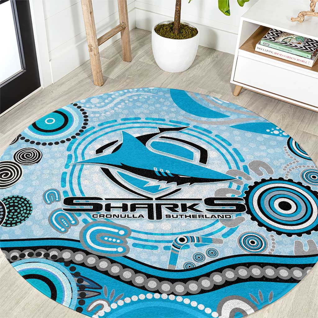 Cronulla Sutherland Sharks Rugby Round Carpet Australian Aboriginal Dot Painting Style