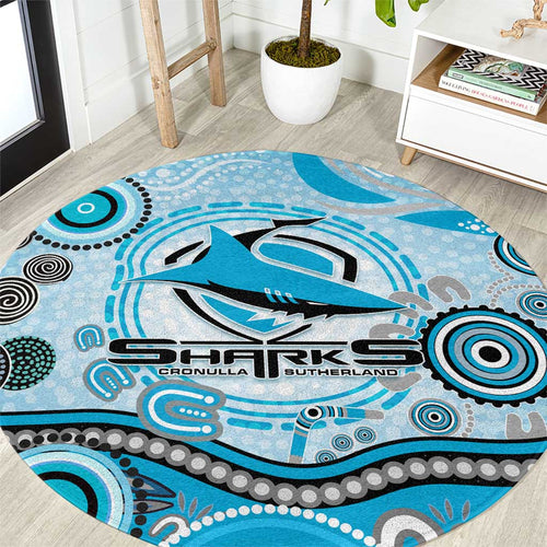 Cronulla Sutherland Sharks Rugby Round Carpet Australian Aboriginal Dot Painting Style