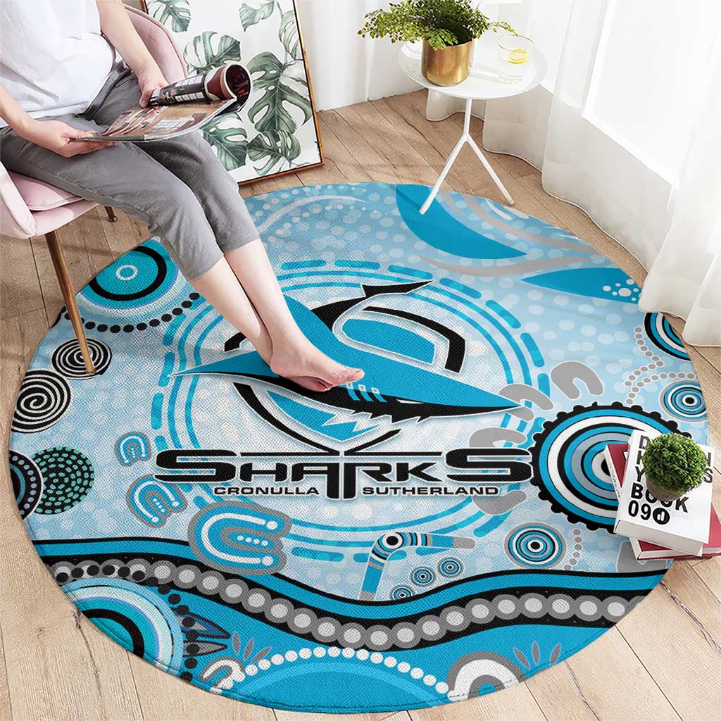 Cronulla Sutherland Sharks Rugby Round Carpet Australian Aboriginal Dot Painting Style