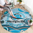 Cronulla Sutherland Sharks Rugby Round Carpet Australian Aboriginal Dot Painting Style