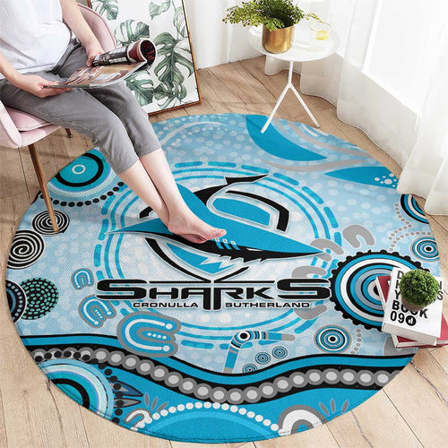 Cronulla Sutherland Sharks Rugby Round Carpet Australian Aboriginal Dot Painting Style