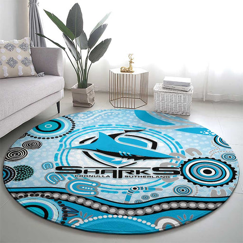 Cronulla Sutherland Sharks Rugby Round Carpet Australian Aboriginal Dot Painting Style