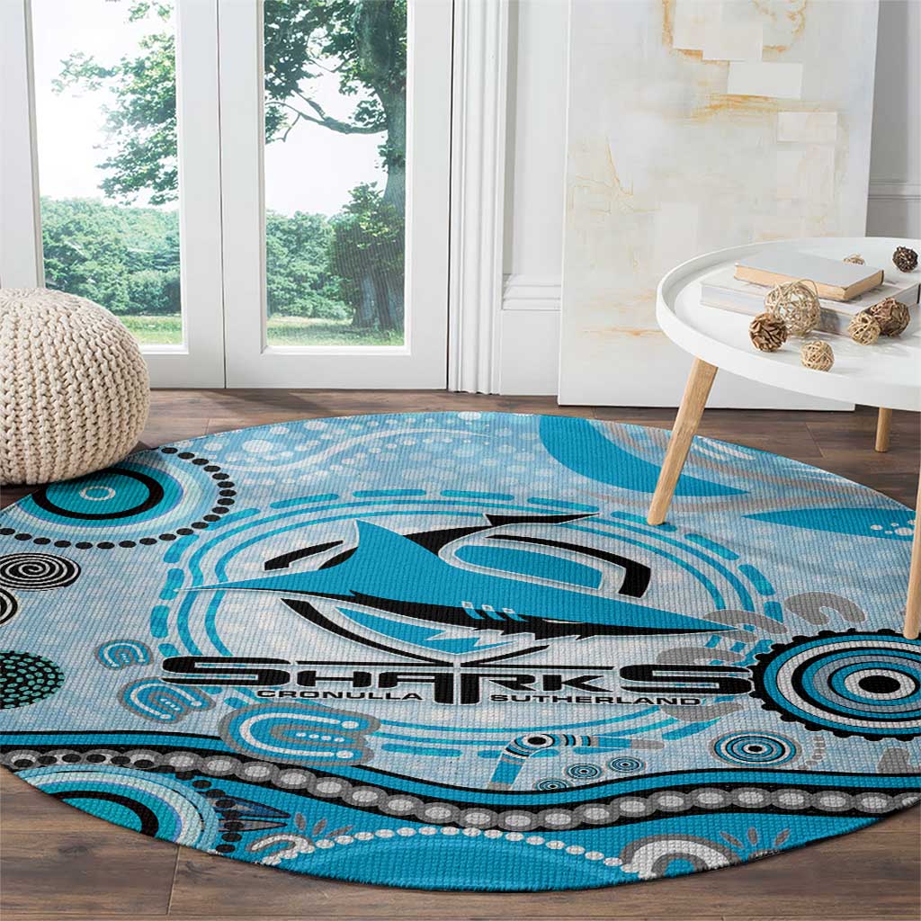 Cronulla Sutherland Sharks Rugby Round Carpet Australian Aboriginal Dot Painting Style