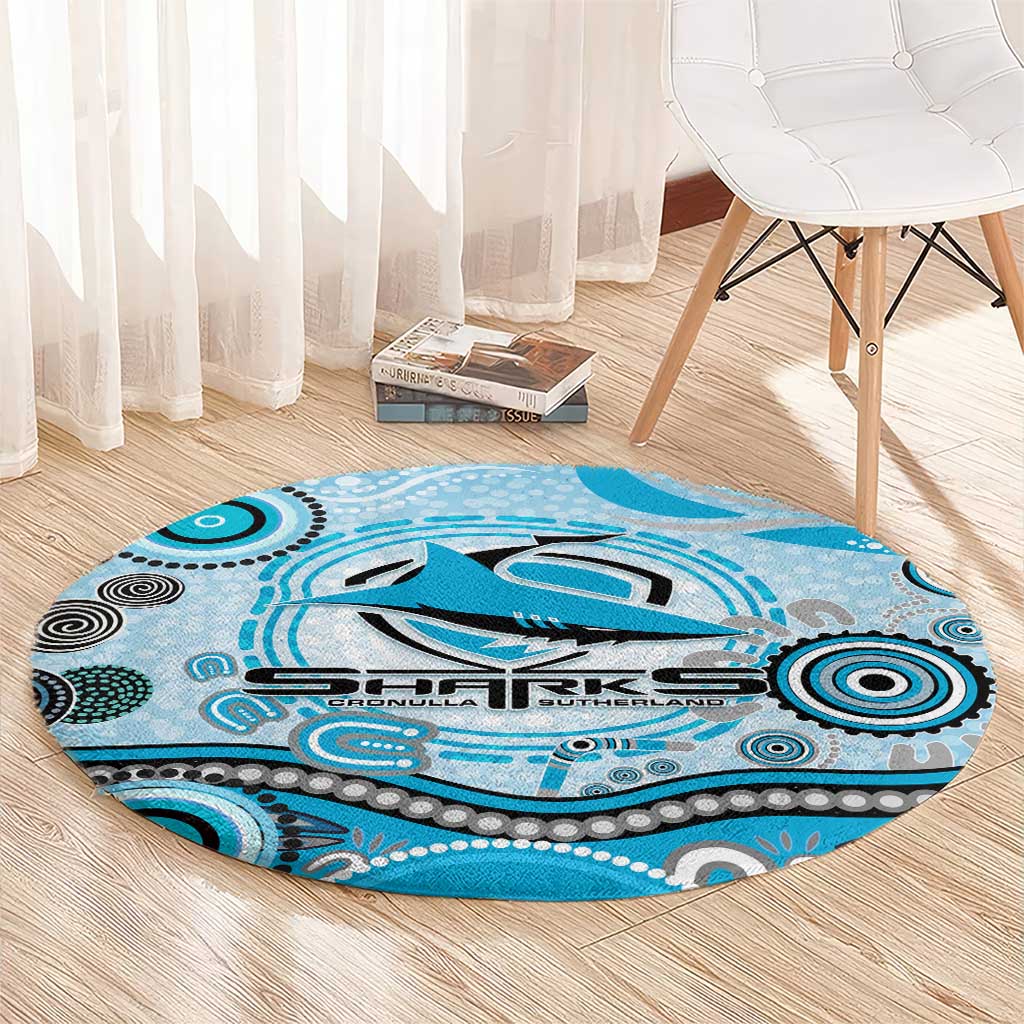 Cronulla Sutherland Sharks Rugby Round Carpet Australian Aboriginal Dot Painting Style