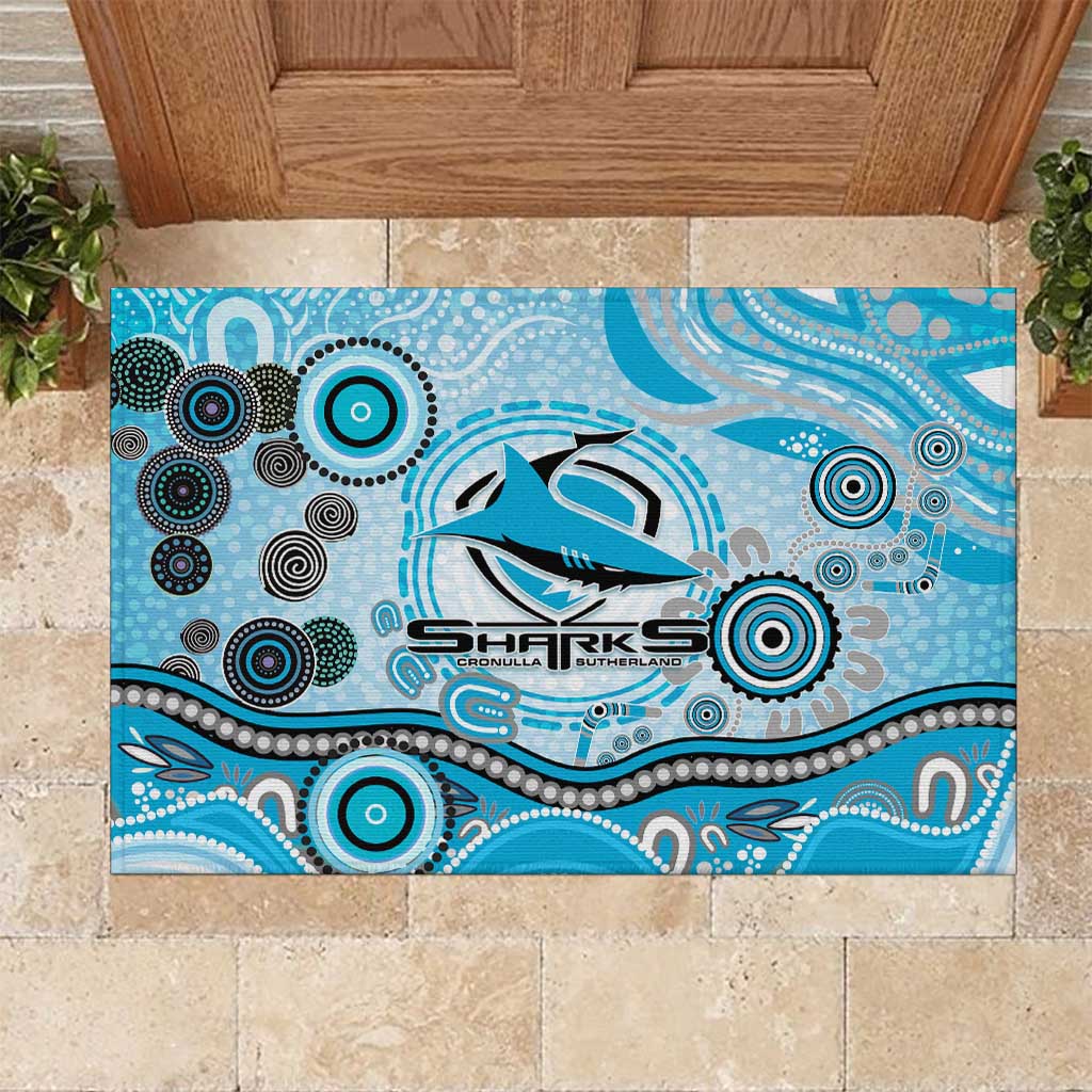 Cronulla Sutherland Sharks Rugby Rubber Doormat Australian Aboriginal Dot Painting Style