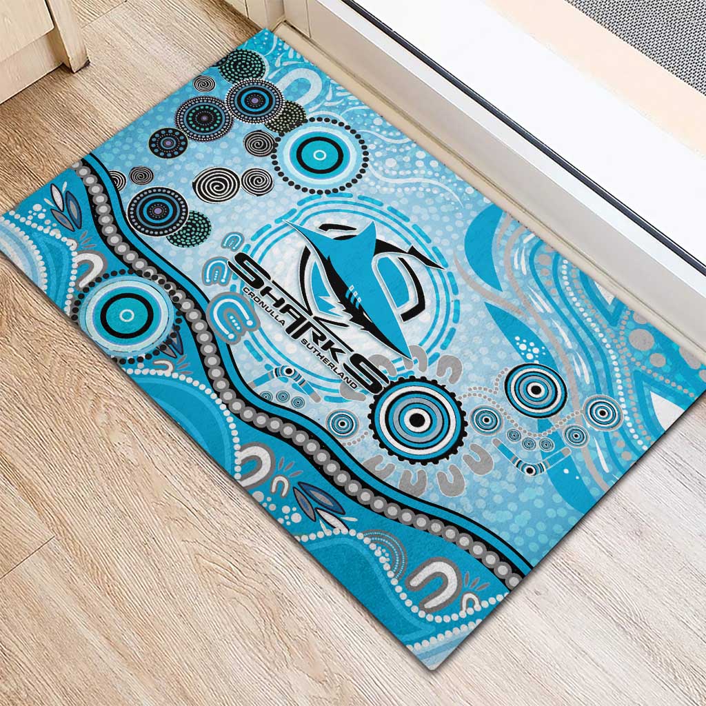 Cronulla Sutherland Sharks Rugby Rubber Doormat Australian Aboriginal Dot Painting Style