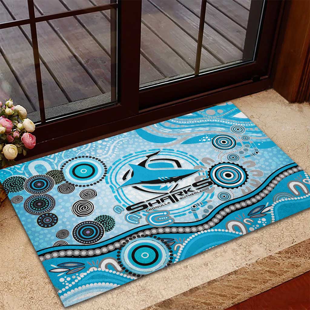 Cronulla Sutherland Sharks Rugby Rubber Doormat Australian Aboriginal Dot Painting Style