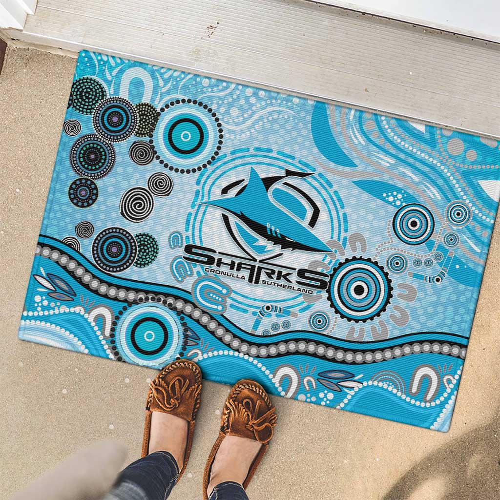 Cronulla Sutherland Sharks Rugby Rubber Doormat Australian Aboriginal Dot Painting Style