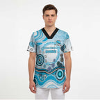 Cronulla Sutherland Sharks Rugby Scrub Top Australian Aboriginal Dot Painting Style
